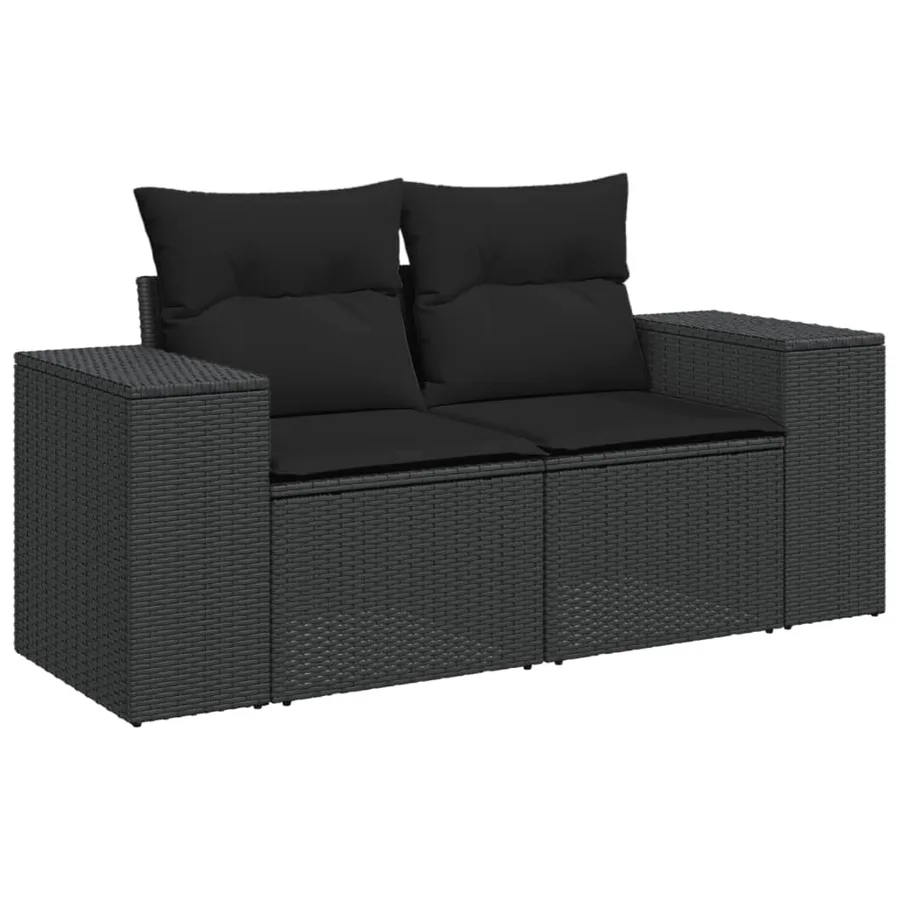 Salon de jardin 5 pcs avec coussins noir résine tressée - 3