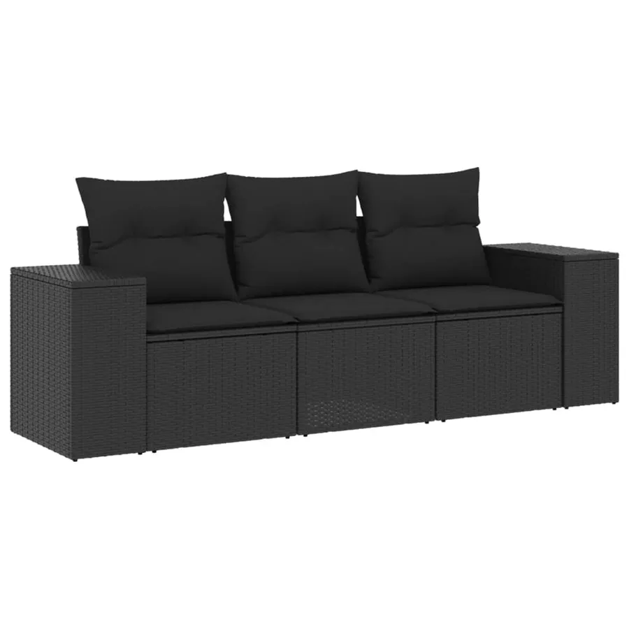 Salon de jardin 3 pcs avec coussins noir résine tressée - 2