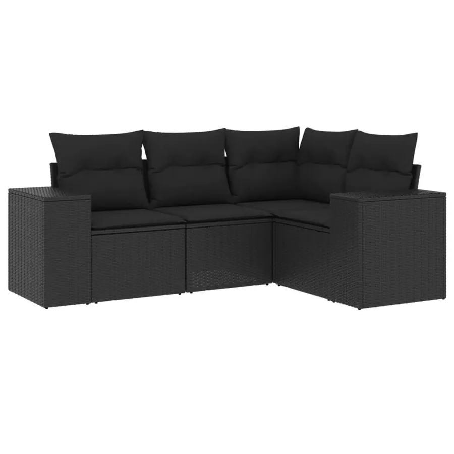 Salon de jardin 4 pcs avec coussins noir résine tressée - 2