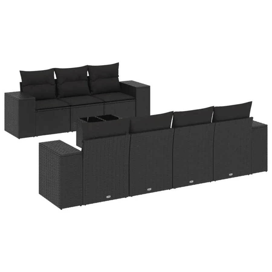 Salon de jardin 8 pcs avec coussins noir résine tressée - 2