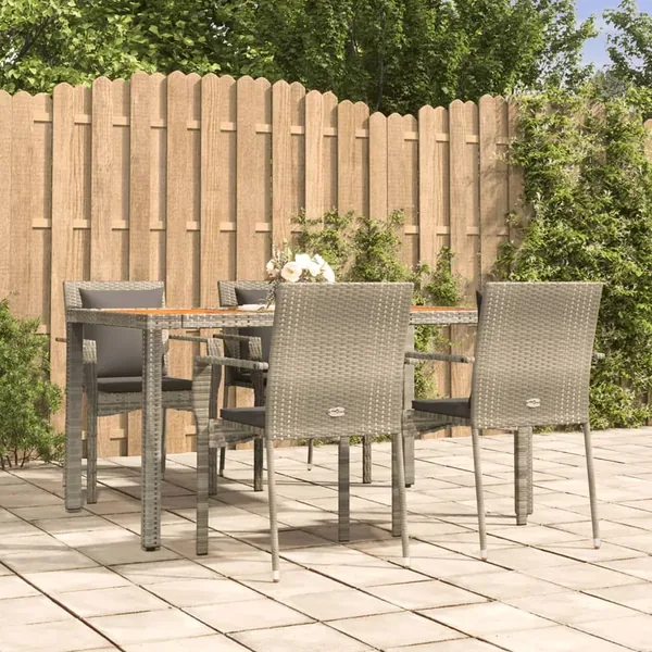 Ensemble à manger de jardin 5 pcs coussins gris résine tressée