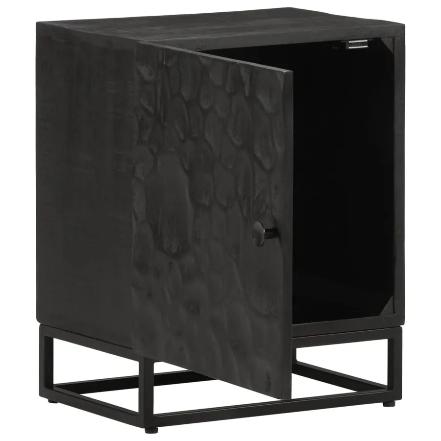Table de chevet noir 40x30x50 cm bois massif manguier et fer - 2