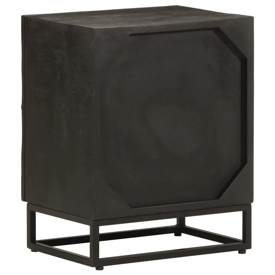 Table de chevet noir 40x30x50 cm bois massif manguier et fer - 5