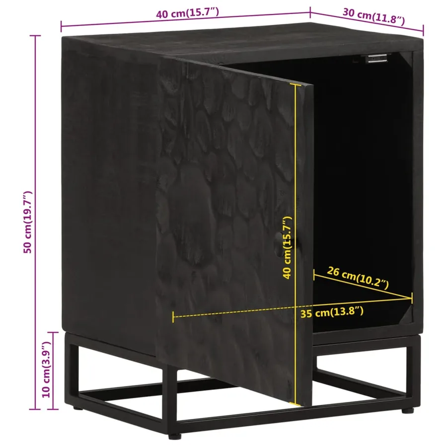 Table de chevet noir 40x30x50 cm bois massif manguier et fer - 9