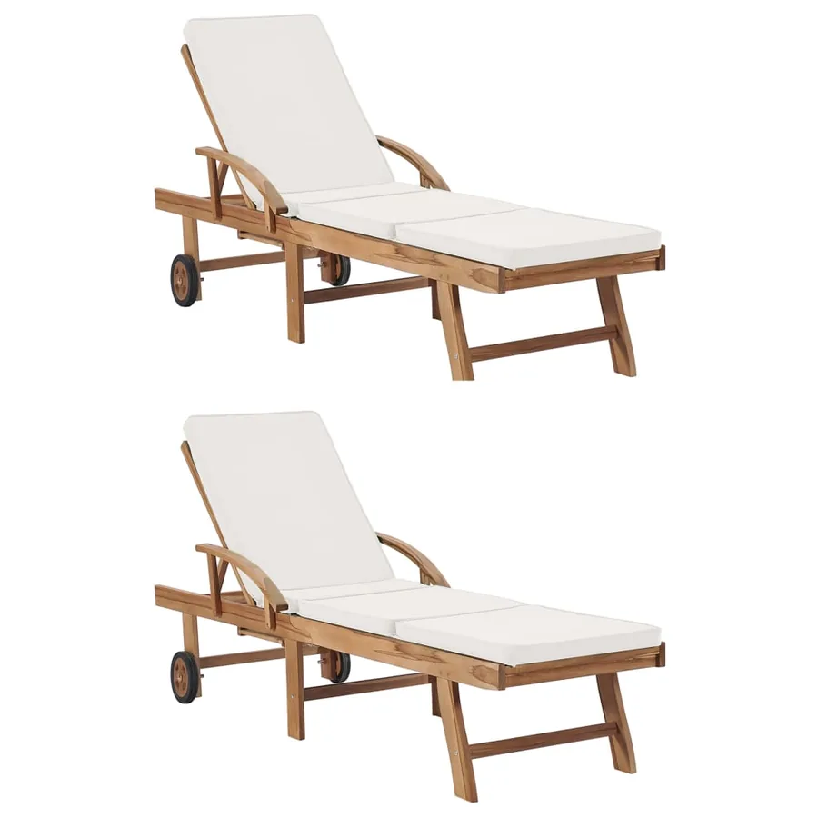 Chaises longues avec coussins 2 pcs Bois de teck solide Vert - 11