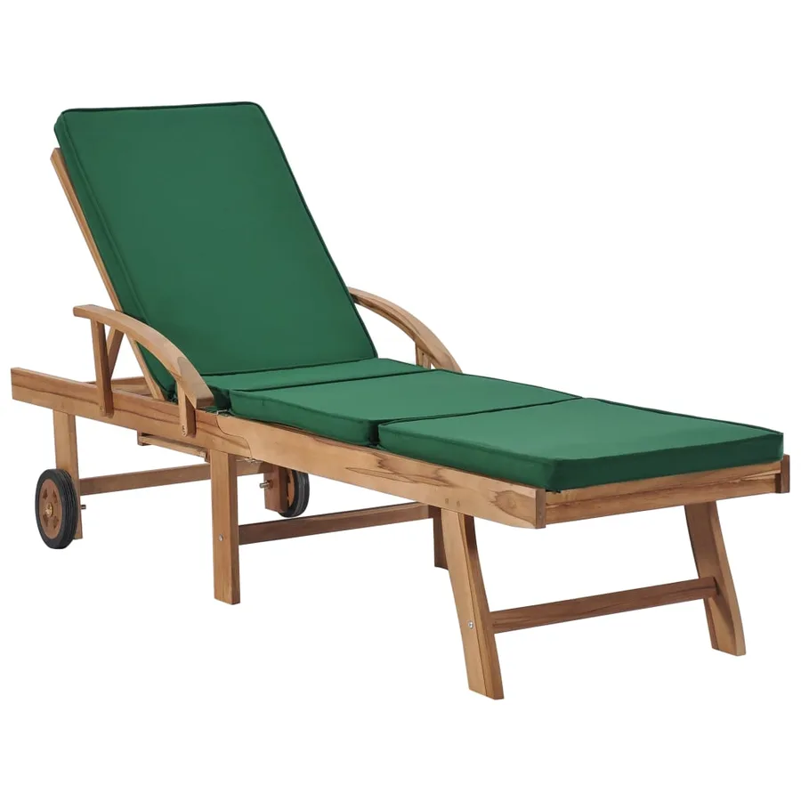 Chaises longues avec coussins 2 pcs Bois de teck solide Vert - 2
