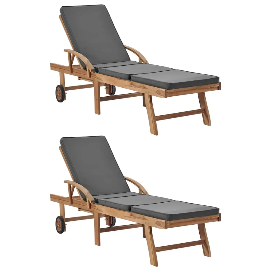 Chaises longues avec coussins 2 pcs Bois de teck solide Vert - 21