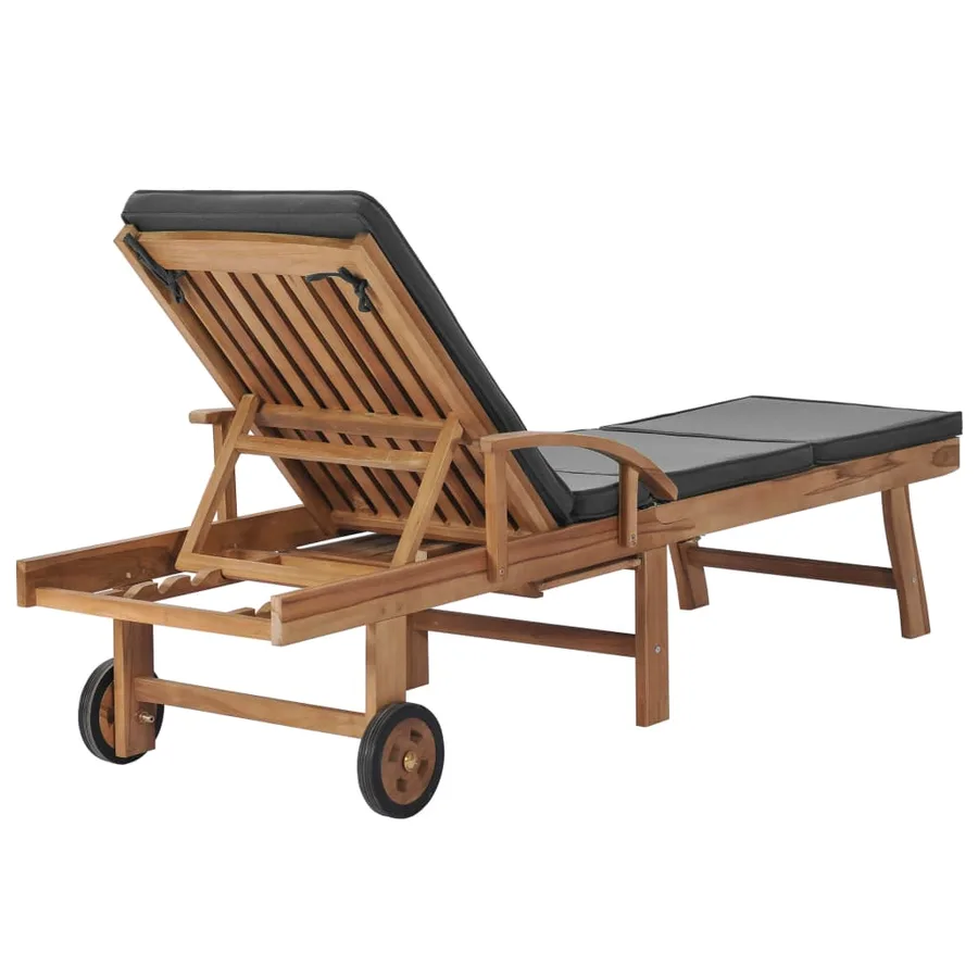 Chaises longues avec coussins 2 pcs Bois de teck solide Vert - 25