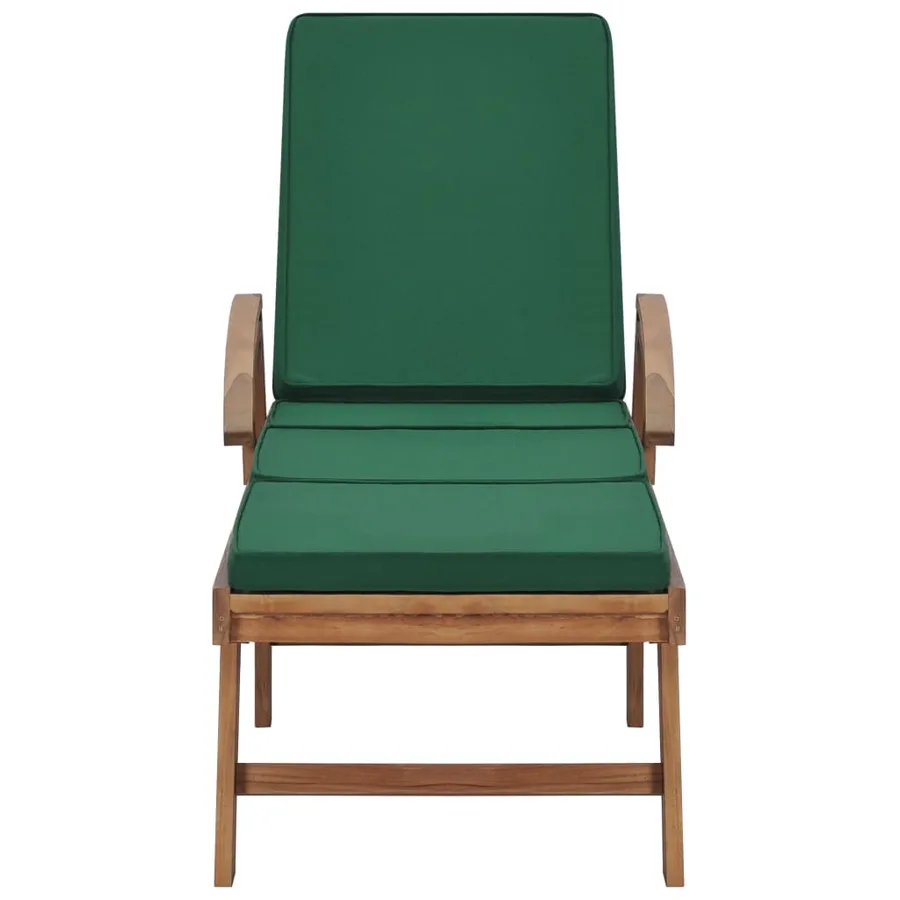 Chaises longues avec coussins 2 pcs Bois de teck solide Vert - 3