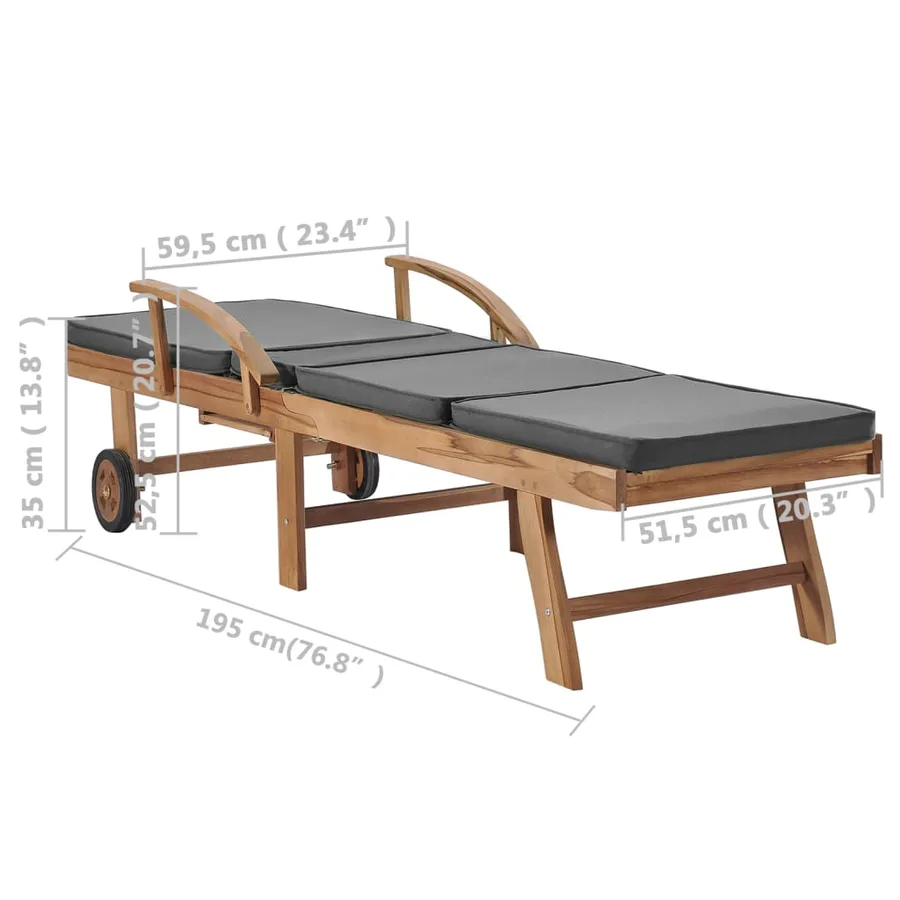 Chaises longues avec coussins 2 pcs Bois de teck solide Vert - 30