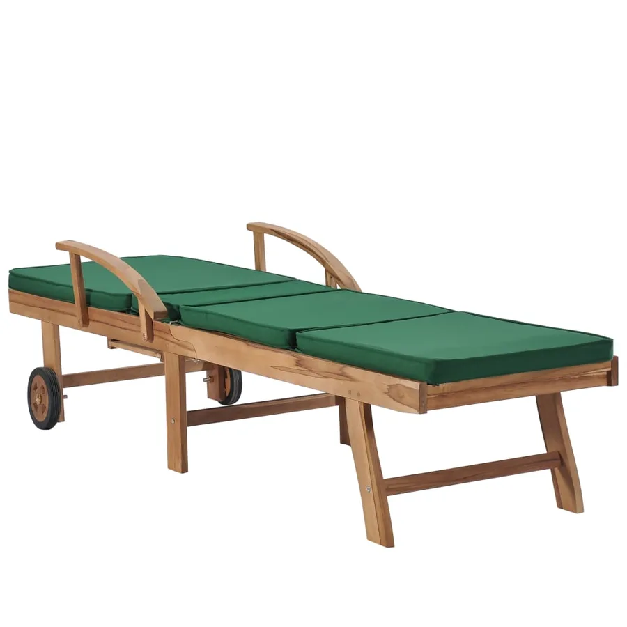 Chaises longues avec coussins 2 pcs Bois de teck solide Vert - 6