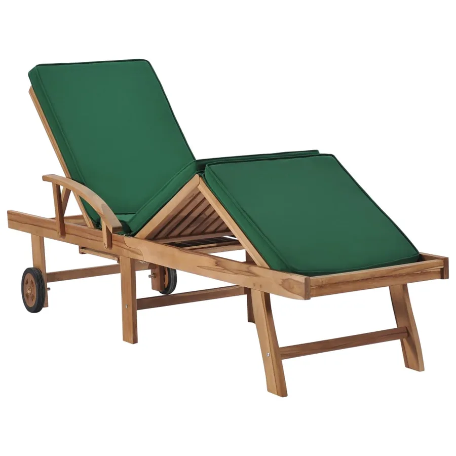 Chaises longues avec coussins 2 pcs Bois de teck solide Vert - 7