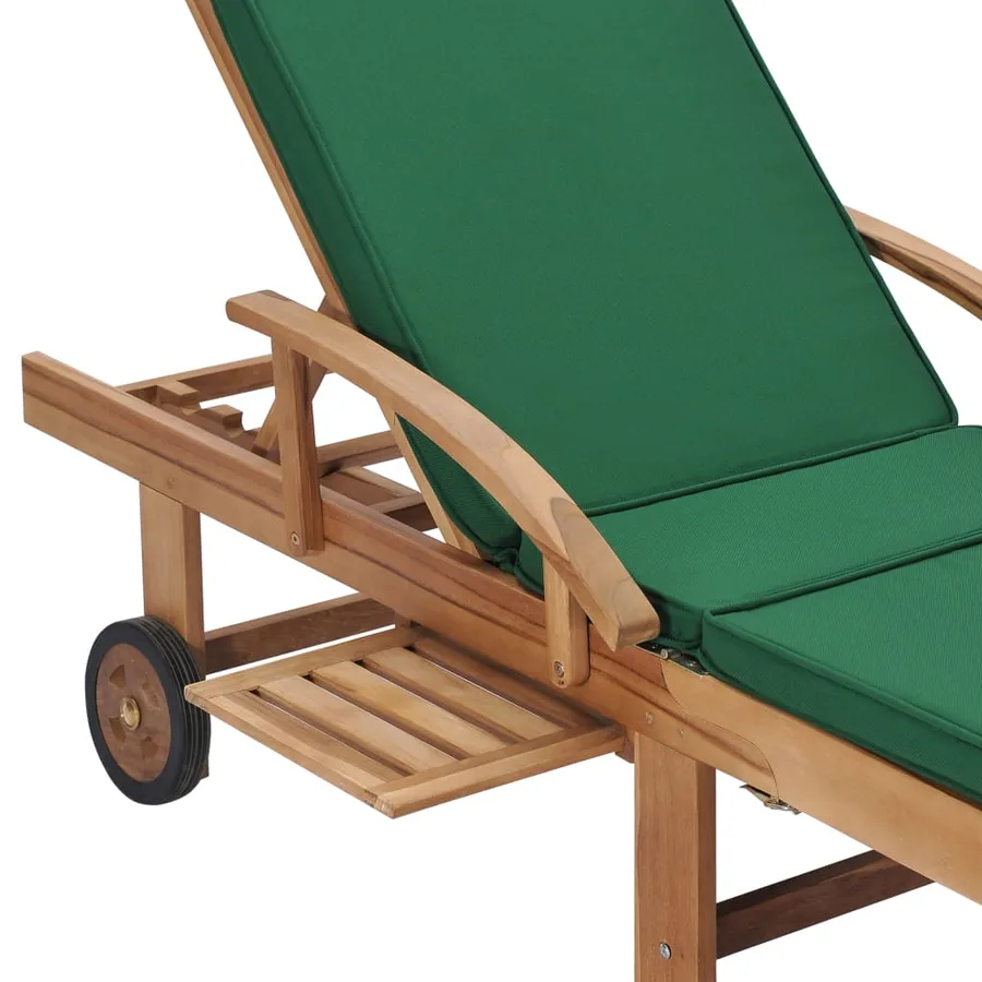 Chaises longues avec coussins 2 pcs Bois de teck solide Vert - 8