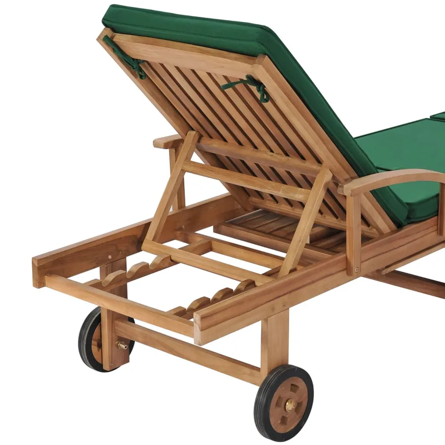 Chaises longues avec coussins 2 pcs Bois de teck solide Vert - 9