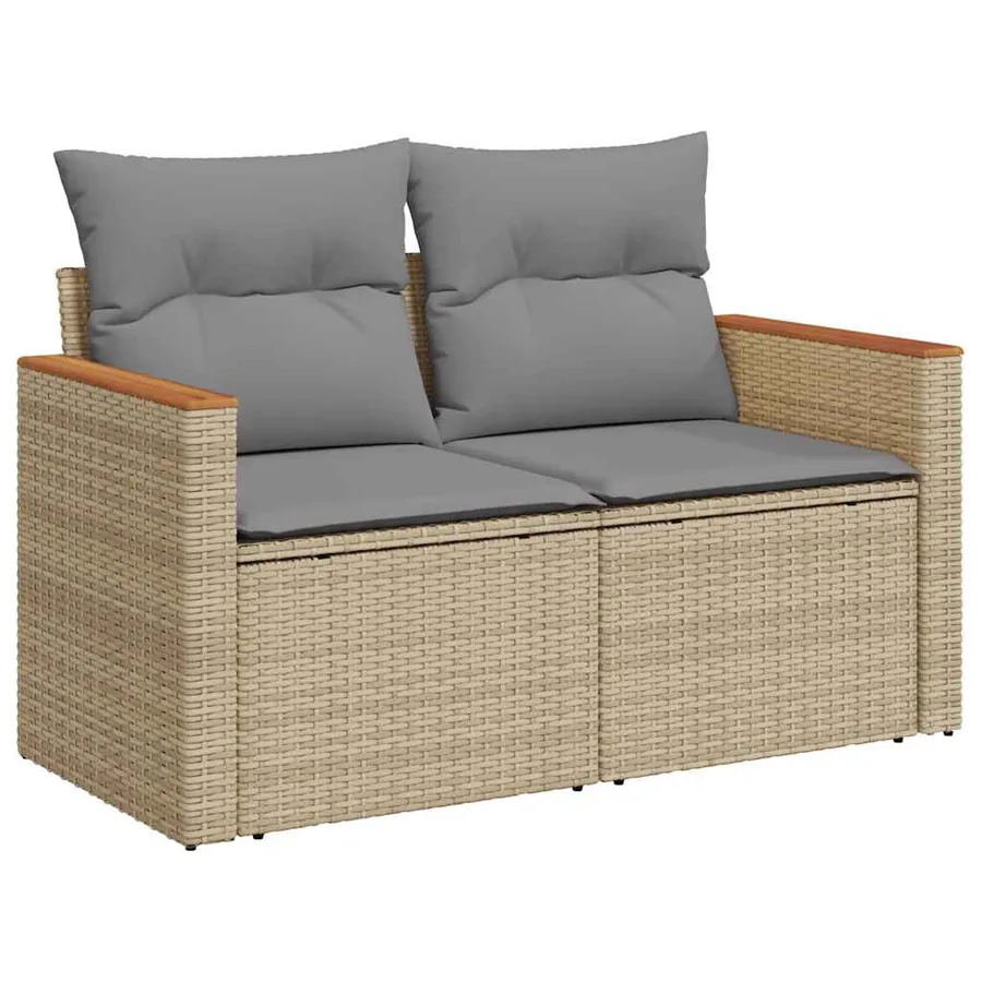 Canapé de jardin avec coussins 2 places beige résine tressée - 2