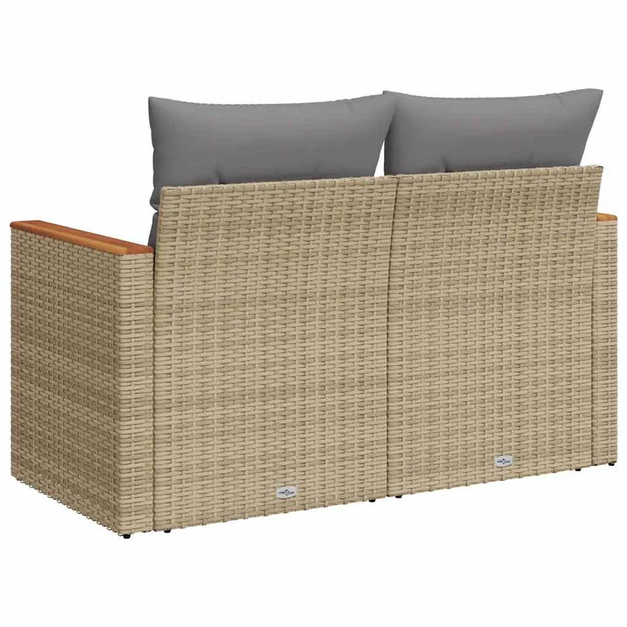Canapé de jardin avec coussins 2 places beige résine tressée - 6