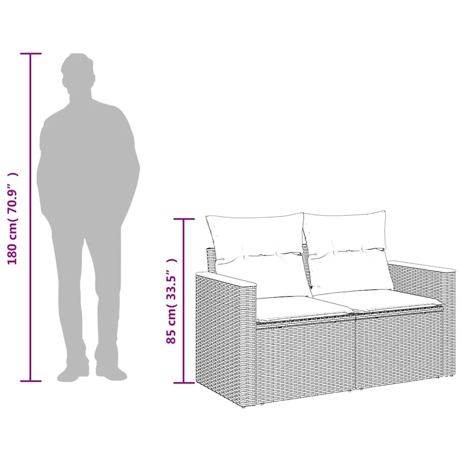 Canapé de jardin avec coussins 2 places beige résine tressée - 9