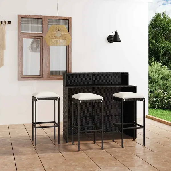 Ensemble de bar de jardin avec coussins 4 pcs Noir