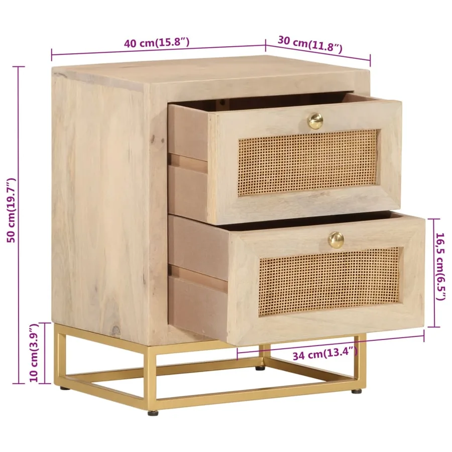 Table de chevet 40x30x50 cm bois massif manguier et fer - 11