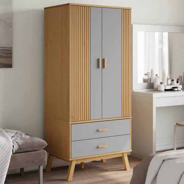 Garde-robe OLDEN gris et marron 76,5x53x172 cm bois massif pin