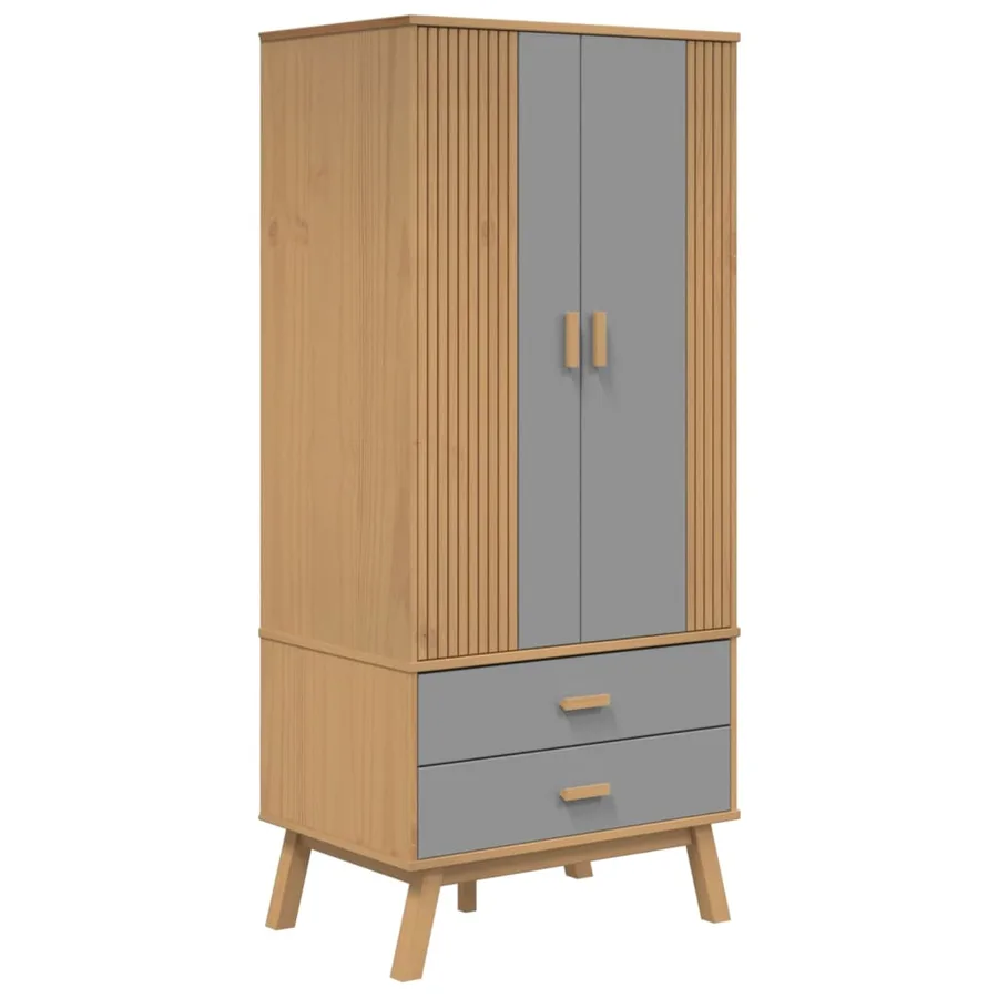 Garde-robe OLDEN gris et marron 76,5x53x172 cm bois massif pin - 2