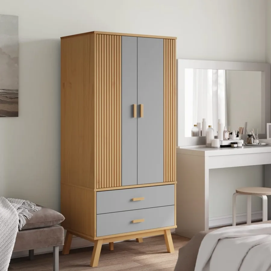 Garde-robe OLDEN gris et marron 76,5x53x172 cm bois massif pin - 3