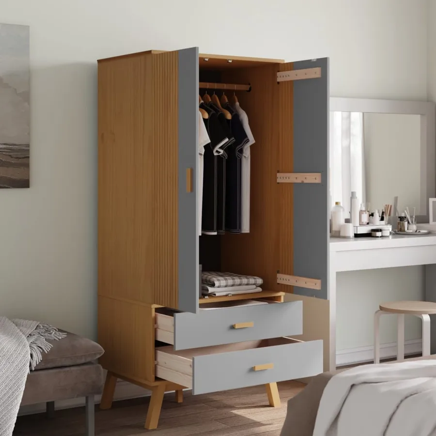 Garde-robe OLDEN gris et marron 76,5x53x172 cm bois massif pin - 4