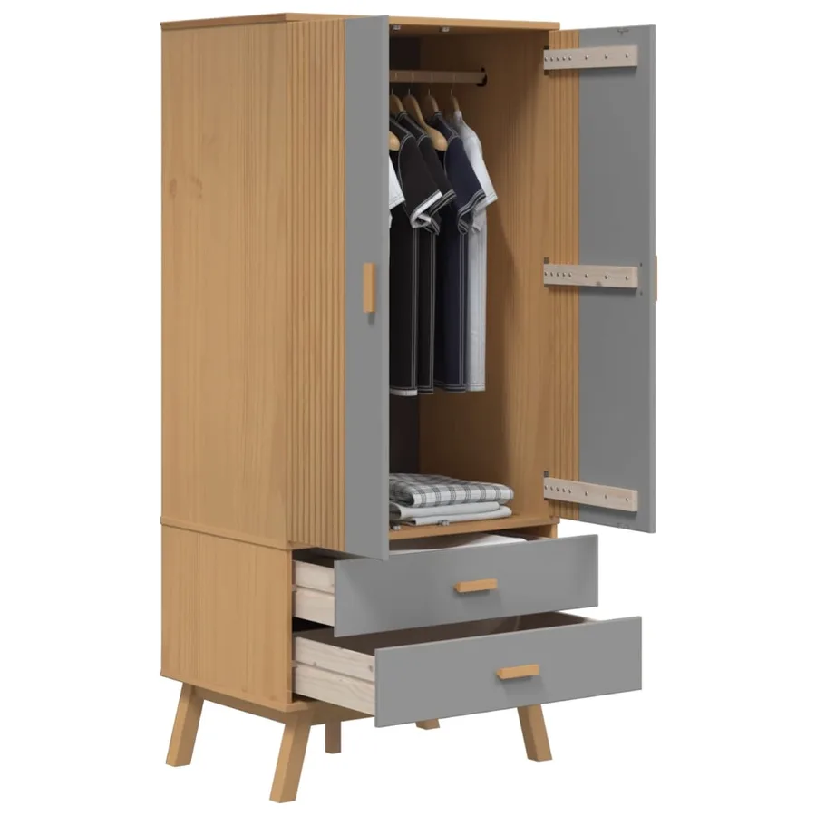 Garde-robe OLDEN gris et marron 76,5x53x172 cm bois massif pin - 5