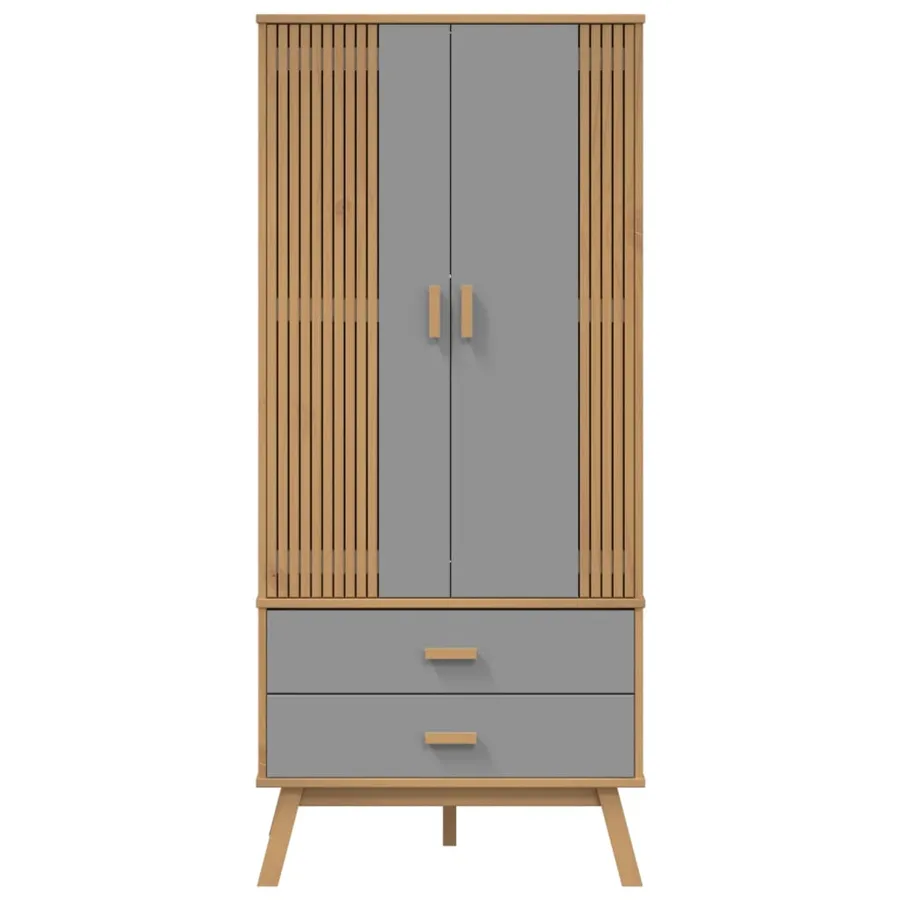 Garde-robe OLDEN gris et marron 76,5x53x172 cm bois massif pin - 7