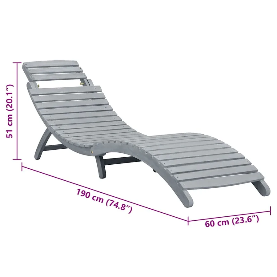 Chaise longue avec coussin Gris Bois d'acacia solide - 16