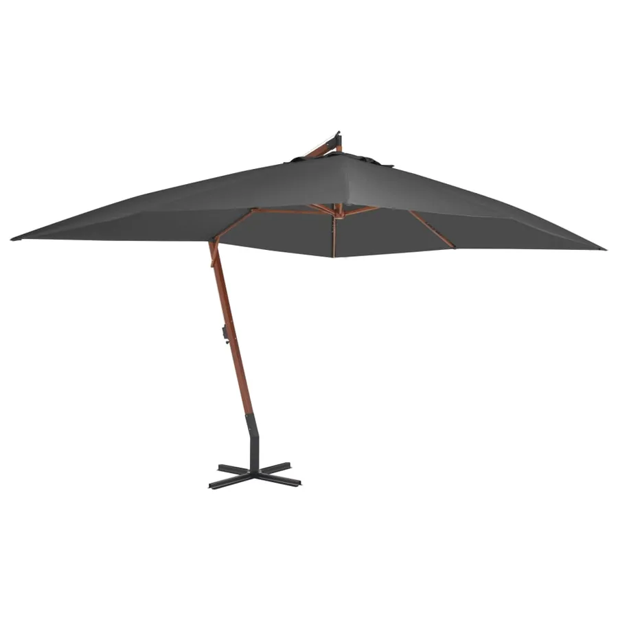 Parasol de jardin en porte-à-faux avec mât en bois anthracite