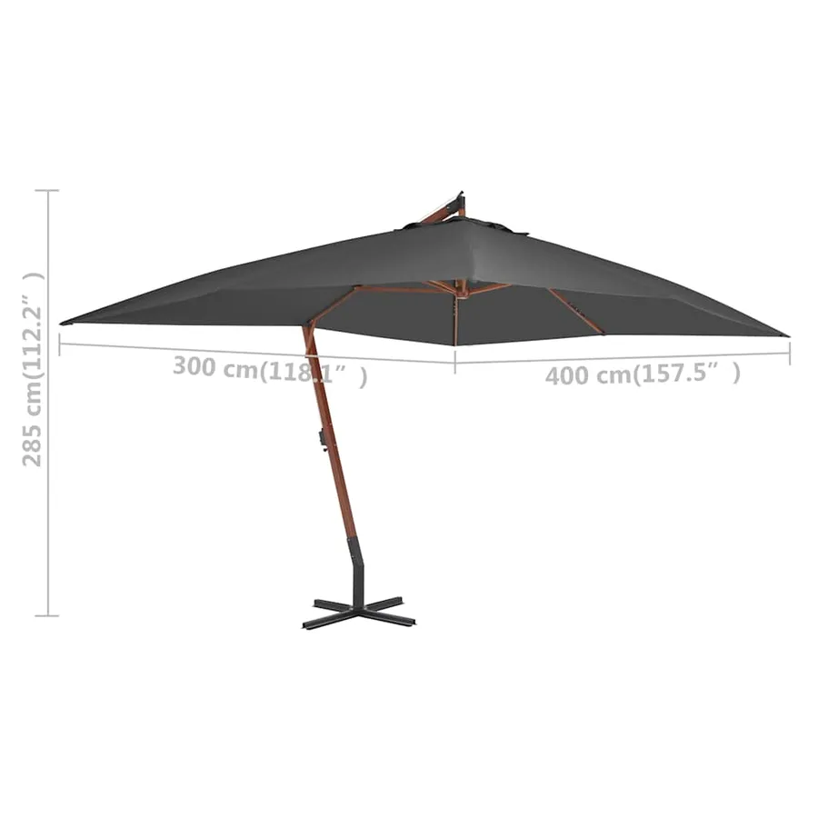Parasol de jardin en porte-à-faux avec mât en bois anthracite - 5