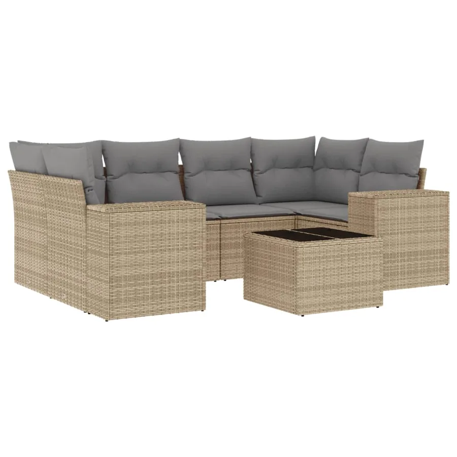 Salon de jardin avec coussins 7 pcs beige résine tressée - 2