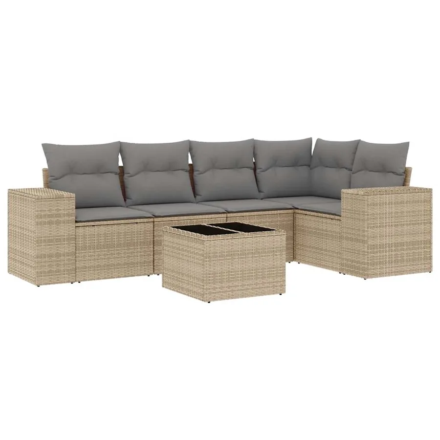 Salon de jardin avec coussins 6 pcs beige résine tressée - 2