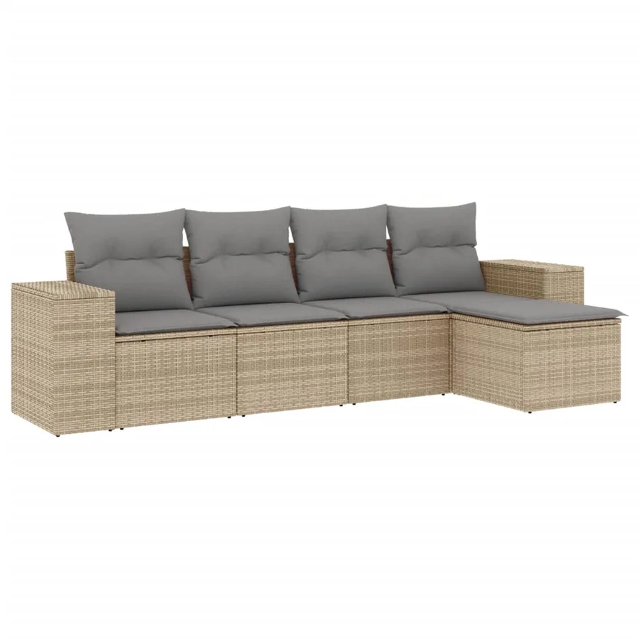 Salon de jardin avec coussins 5 pcs beige résine tressée - 2