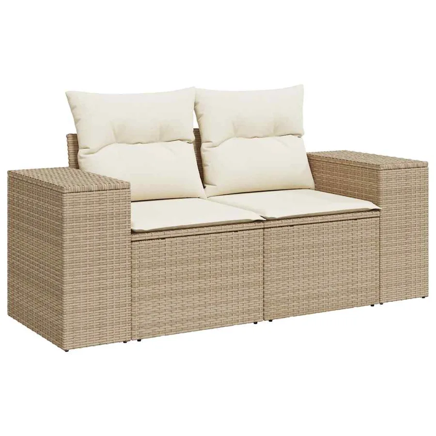 Canapé de jardin avec coussins 2 places beige résine tressée - 2
