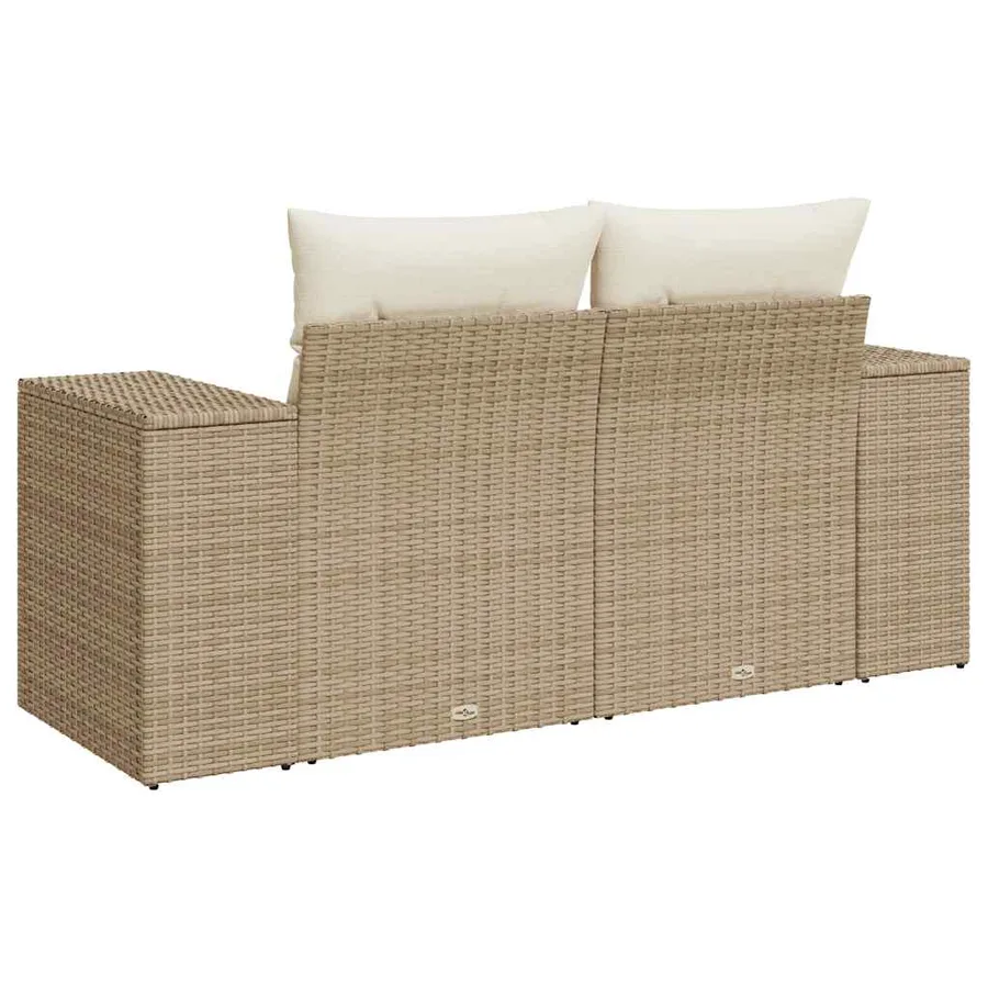 Canapé de jardin avec coussins 2 places beige résine tressée - 6