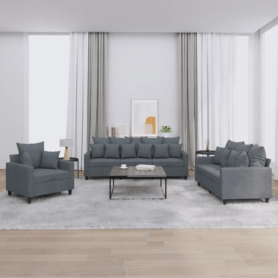 Ensemble de canapés 3 pcs avec coussins Gris foncé Velours