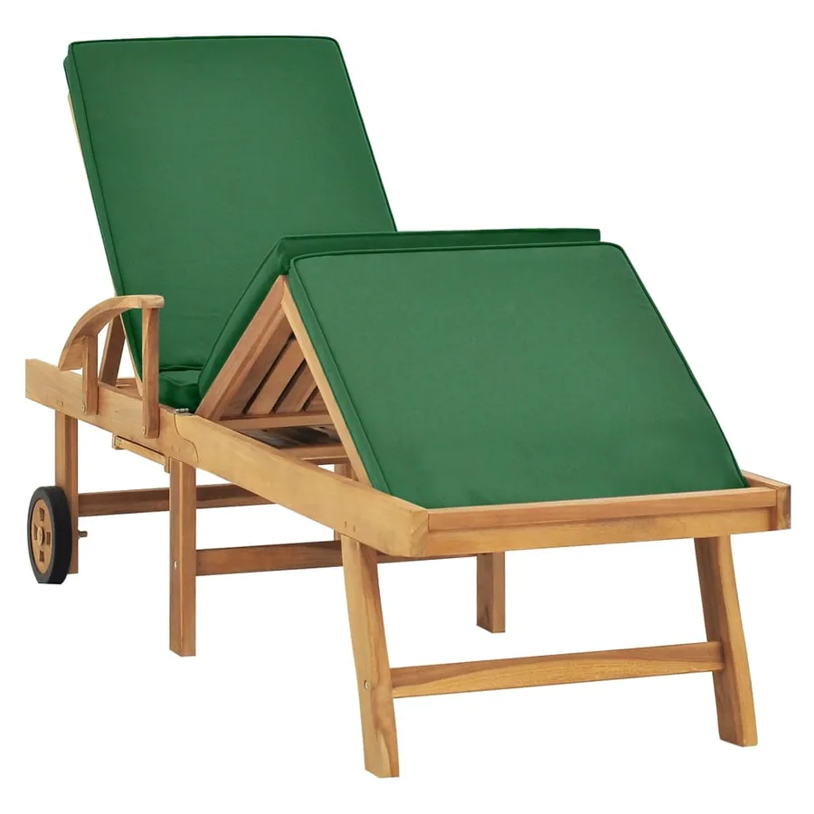 Chaise longue avec coussin Bois de teck solide Vert - 2