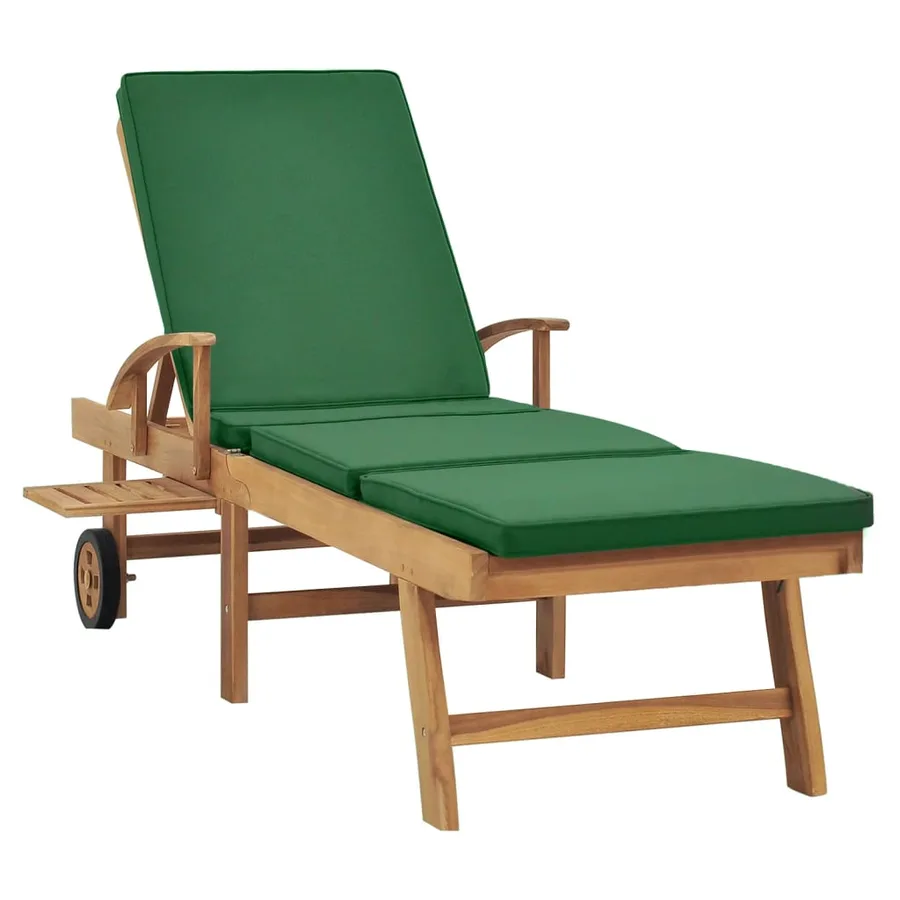 Chaise longue avec coussin Bois de teck solide Vert - 3