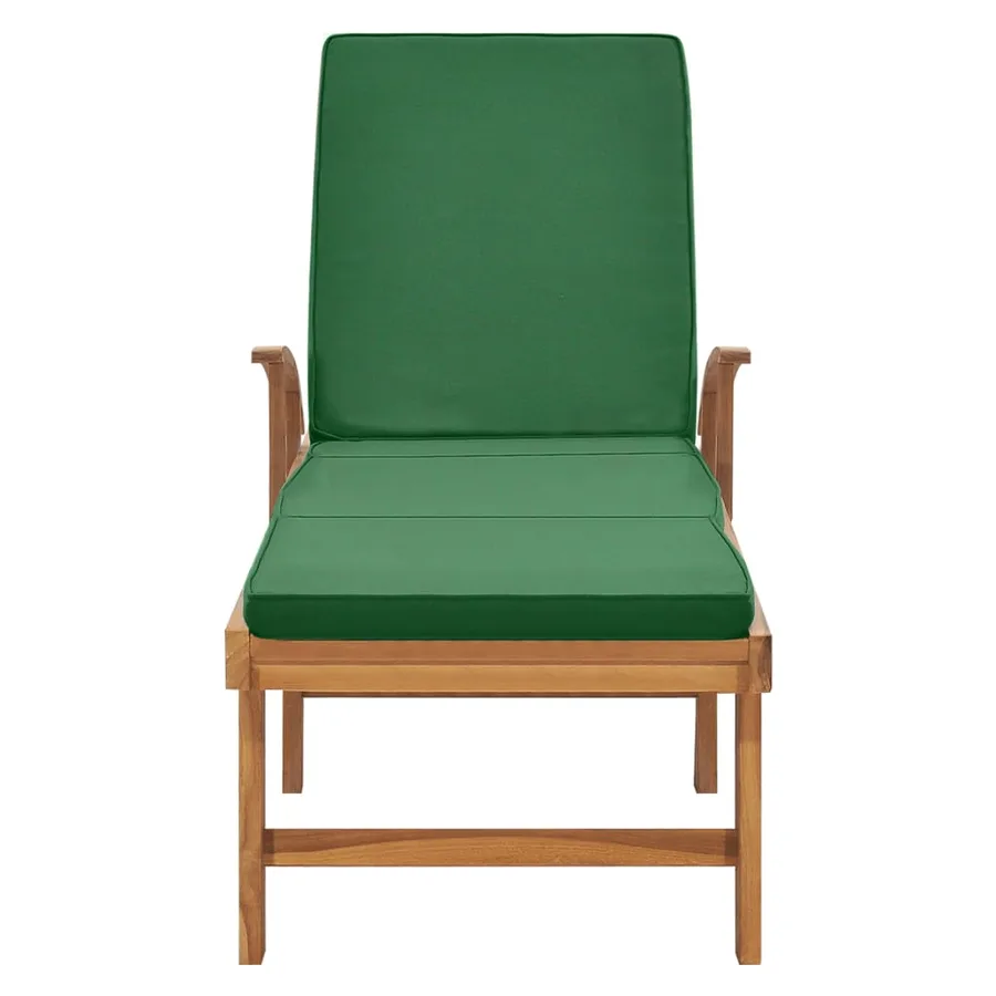 Chaise longue avec coussin Bois de teck solide Vert - 4