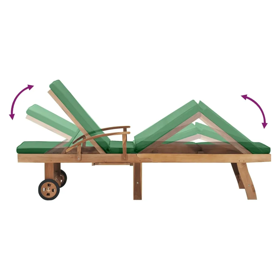 Chaise longue avec coussin Bois de teck solide Vert - 6