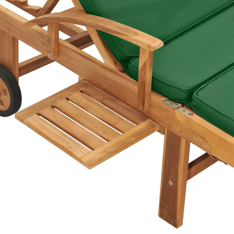 Chaise longue avec coussin Bois de teck solide Vert - 7