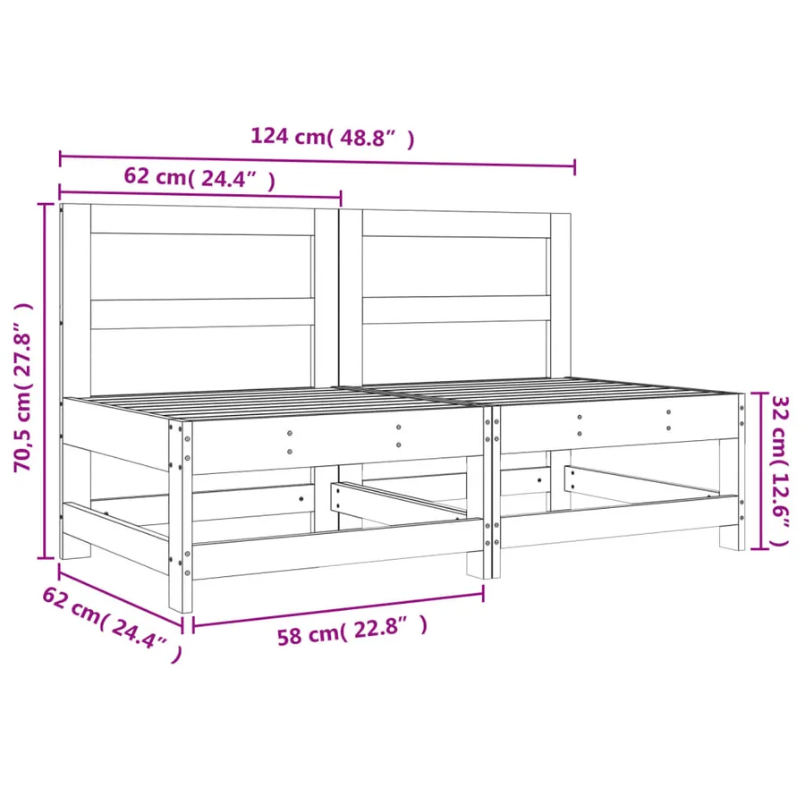 Canapés centraux de jardin 2 pcs blanc bois de pin massif - 8