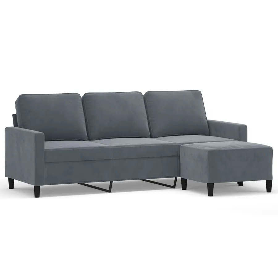 Canapé à 3 places avec repose-pieds Gris foncé 180 cm Velours - 2