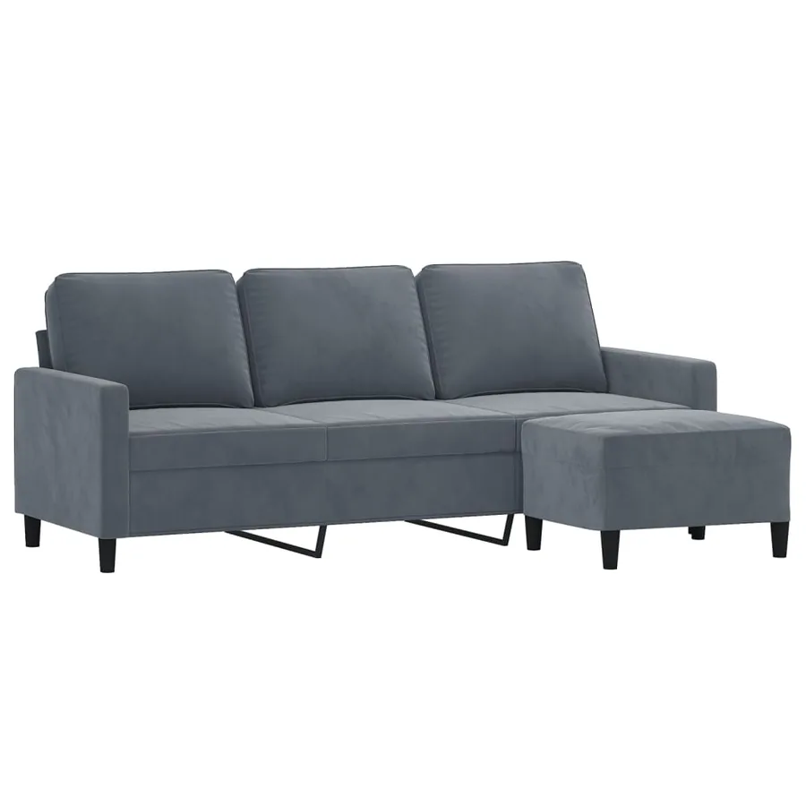Canapé à 3 places avec repose-pieds Gris foncé 180 cm Velours - 3