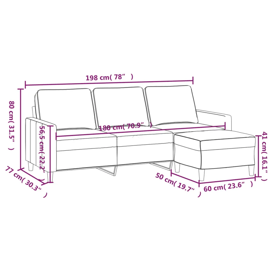 Canapé à 3 places avec repose-pieds Gris foncé 180 cm Velours - 7