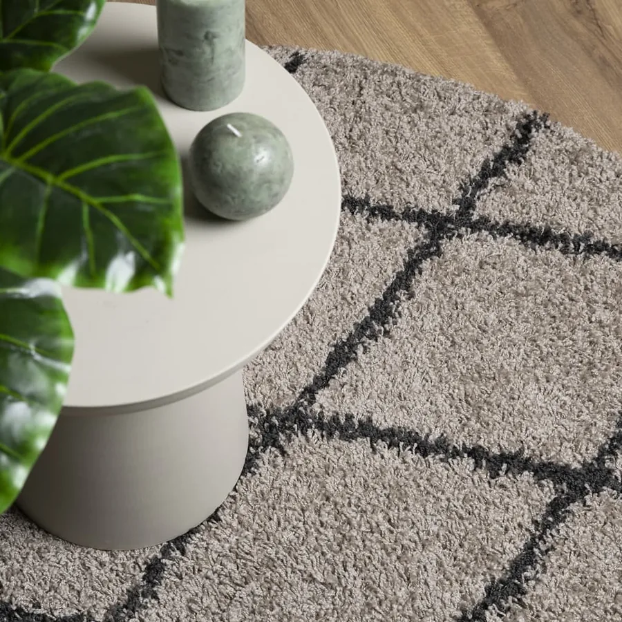 Tapis shaggy à poils longs moderne beige et anthracite Ø 120 cm - 7