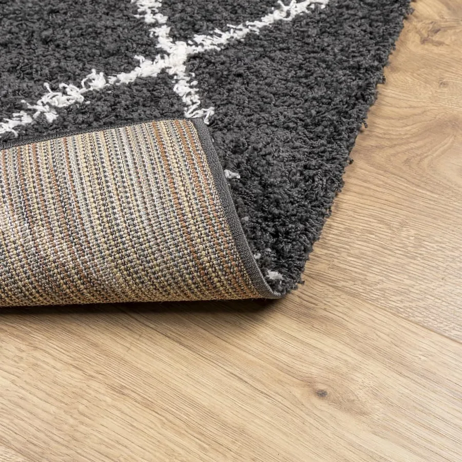 Tapis shaggy à poils longs moderne noir et crème 120x120 cm - 5