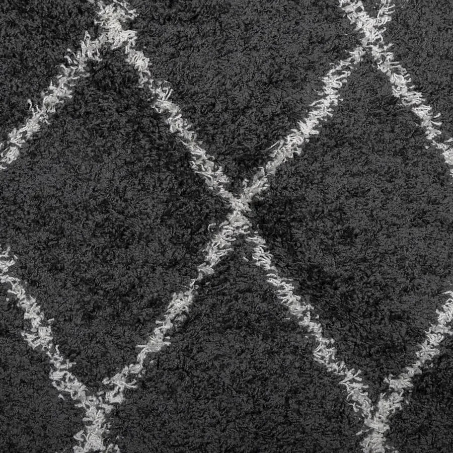 Tapis shaggy à poils longs moderne noir et crème 120x120 cm - 9